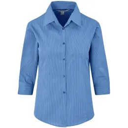 Ladies 3-4 Sleeve Micro Check Shirt Blue